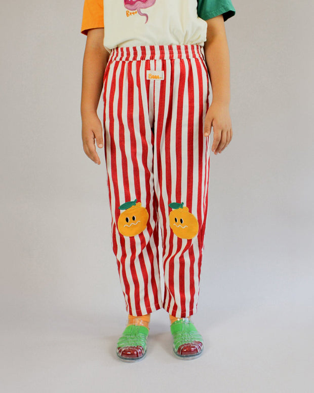 Brrr kids red stripe pants with Dekopon knee patches