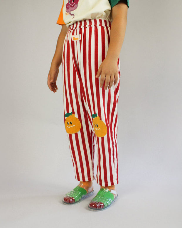Red striped cotton blend kids pants by Brrr, alternate product view