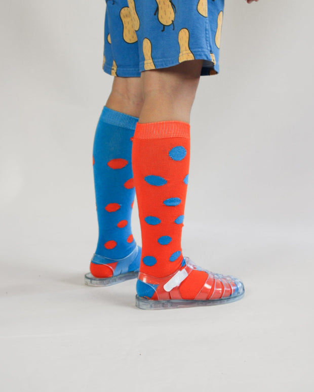 Colorful polka dot knee-high kids socks by Brrr, alternate view