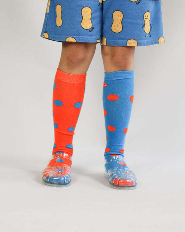 Brrr kids mismatched knee-high socks with colorful polka dots