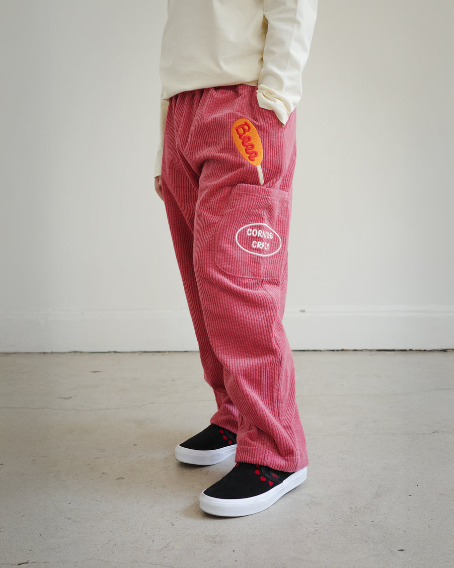 KIDS CORDUROY PANTS WITH CORN DOG EMBROIDERY