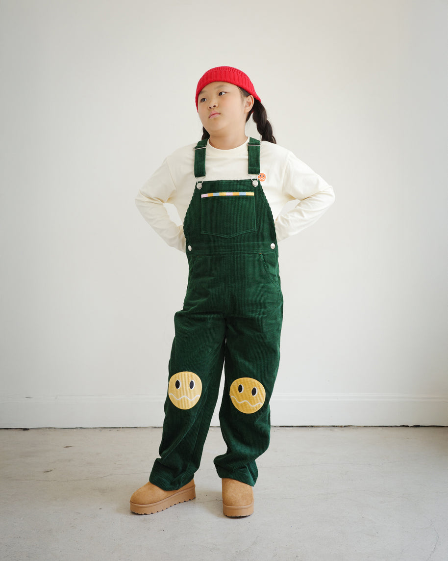 KIDS CORDUROY OVERALLS WITH BRRR FACE KNEE PATCH