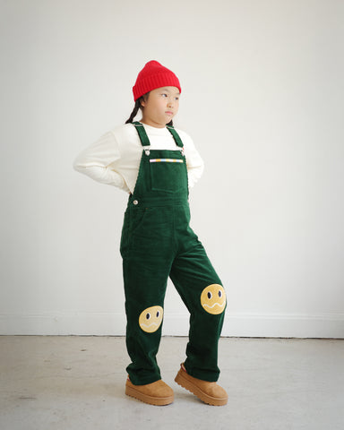 KIDS CORDUROY OVERALLS WITH BRRR FACE KNEE PATCH