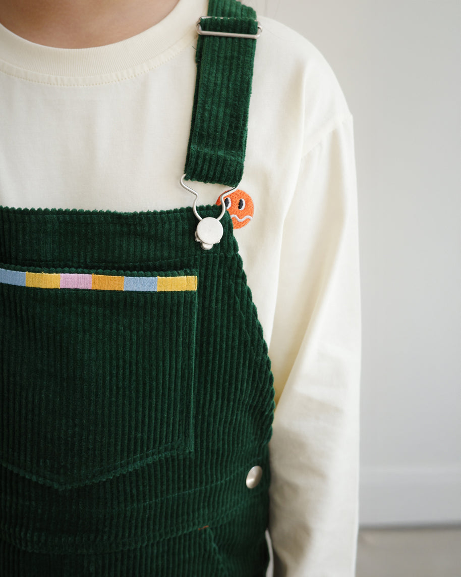 KIDS CORDUROY OVERALLS WITH BRRR FACE KNEE PATCH