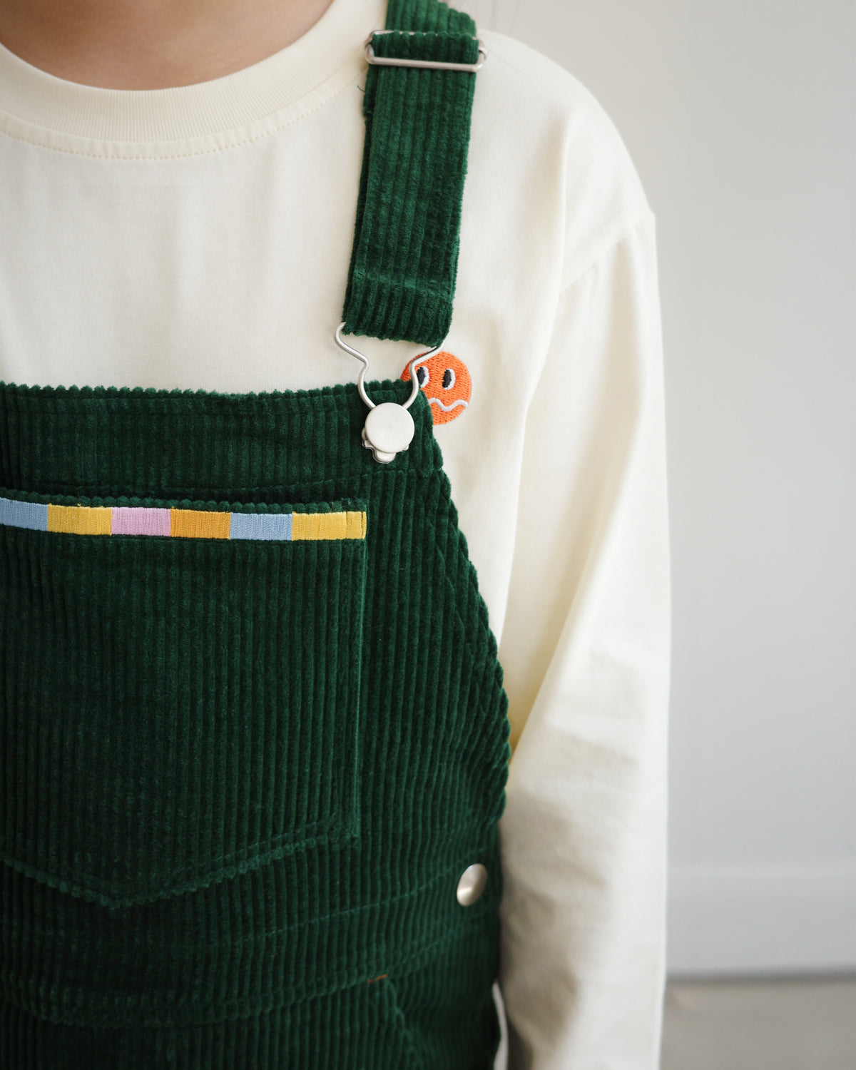 KIDS CORDUROY OVERALLS WITH BRRR FACE KNEE PATCH
