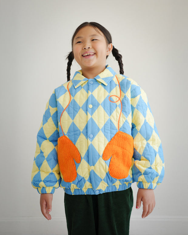 KIDS QUILTED PUFF JACKET WITH MITTEN POCKETS