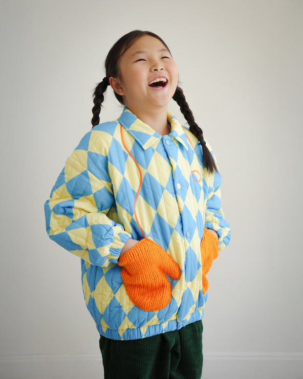 KIDS QUILTED PUFF JACKET WITH MITTEN POCKETS