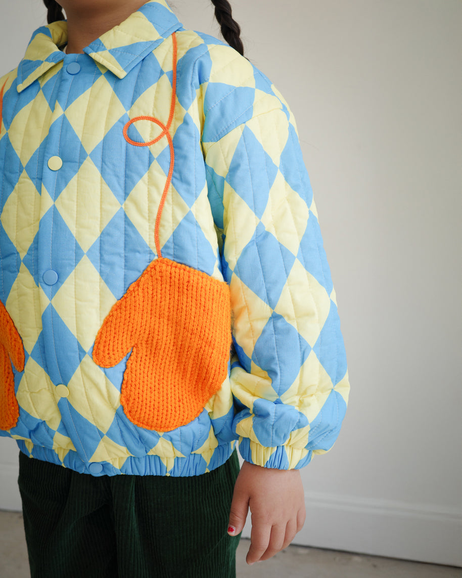 KIDS QUILTED PUFF JACKET WITH MITTEN POCKETS