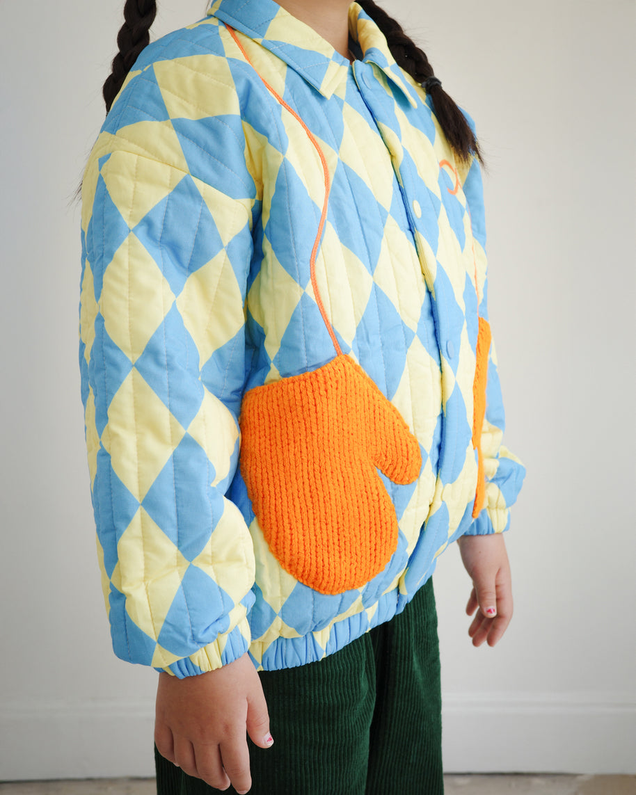 KIDS QUILTED PUFF JACKET WITH MITTEN POCKETS