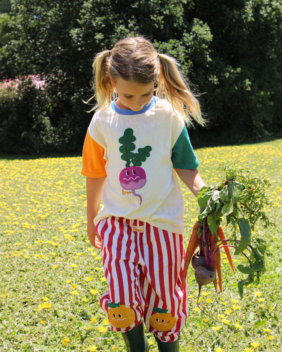 KIDS TURNIP EMBROIDERED COLOR BLOCK T-SHIRT - COTTON KIDS T-SHIRT