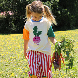 KIDS TURNIP EMBROIDERED COLOR BLOCK T-SHIRT - COTTON KIDS T-SHIRT