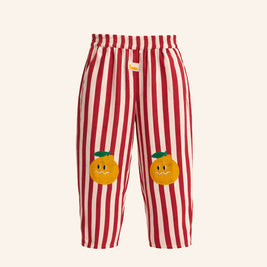 kids red and white stripe pants with orange knee patches cotton kids pants playful unique design brrr kidswear
