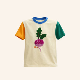 kids cotton color block t-shirt with turnip embroidery playful kids tee unique kids clothing brrr kidswear