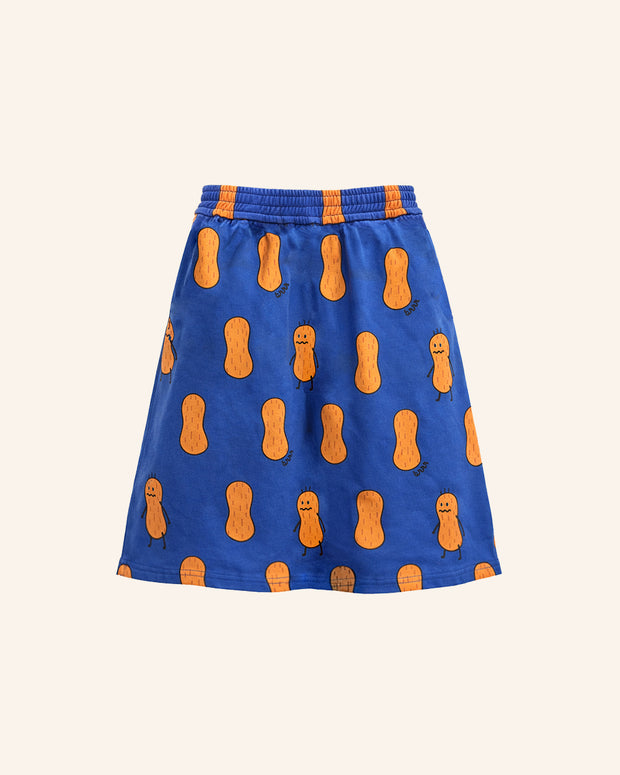 back view kids cotton french terry peanut print skirt with side slits elastic waist comfortable kids skirt brrr kidswear