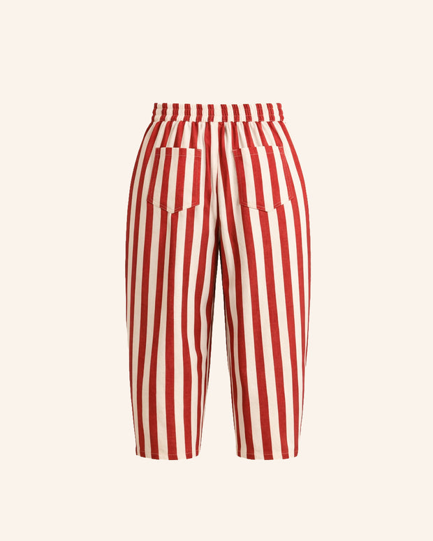 back view kids red and white stripe pants elastic waistband cotton kids pants comfortable fit brrr kidswear